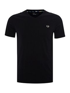 Fred Perry V neck T shirt with tartan trim Steel   