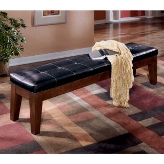 2pc Ashley Larchmont 76in Rustic Finish Upholstered Dining Room Bench