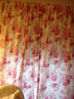 Laura Ashley Drapery Curtain Panels Two Tie Backs Roses Gorgeous