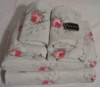 Laura Ashley Rosemoor Pink Rose Green Bath Towel Sets 6pc