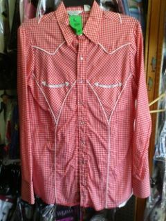 Red White Checkered Western Shirt Rockabilly Cowboy Ely H Bar C