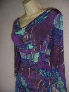Laura Max Print Ruched Jersey Draped Neck 3 4 Sleeve Cocktail Dress XL