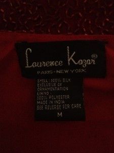 Laurence Kazar Stunning Red Beaded Cowl Neck Silk Top M Perfect Cond