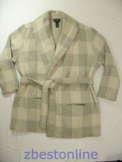 385 Lauren Ralph Lauren LRL Cream Plaid Wool Coat Jacket Women Plus