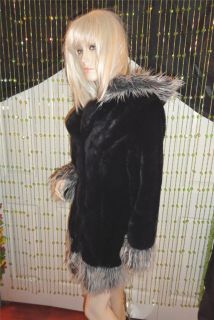 Le Chateau Luxurious Black Fur with Shaggy Fur Trim Hood Winter Jacket