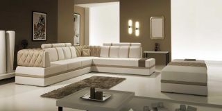 Furniture 5013 White Light Brown Bonded Leather Sectional Sofa