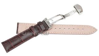 Grain Leather Butterfly Deployment Clasp Watch Band Strap Brown