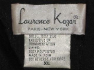 Vtg 1980s Laurence Kazar Black Gold Beaded Sequin Silk Trophy Top