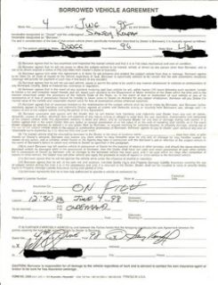 Sandy Koufax Autographed Signed Borrowed Vehicle Agreement Contract