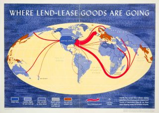 Lithograph Map Chart Lend Lease Destinations Exports Allied Munition