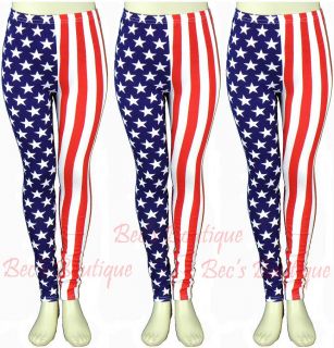Girls American Flag Design Leggings Stars Stripes USA Footless Fashion
