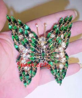 Nice Jumbo Butterfly Pin Brooch Made Using Swarovski Emerald Crystals