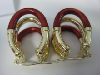 Gaston Lebo Designer 18kt Gold and Red Enamel Earrings