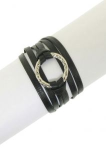 125 LEILA Hammered Ring Double Wrap LEATHER BRACELET ~ NEW & PERFECT
