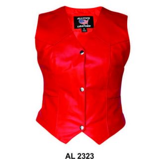 Ladies Womens Red Genuine Leather Motorcycle Biker Vest Jacket s M L