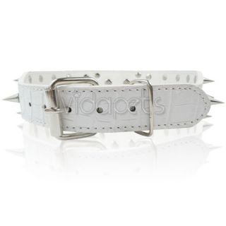 23 26 White Leather Spiked Dog Collar Pitbull Bully Spikes Extra