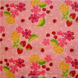 Seersucker Pink Lemonade Lime Lemon Floral Dots Fabric