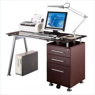 Techni Mobili Tempered GLS Top Chocolate Computer Desk