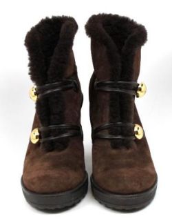 Coach Lenora Ankle Boots Booties Brown Suede Size 7 5M Gold Tone