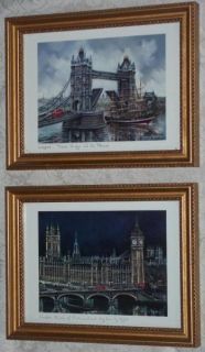 Vintage Framed LONDON ENGLAND PRINTS Big Ben/Bridge MAURICE LEGENDRE