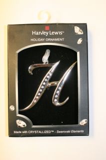 Initial H Harvey Lewis Holiday Ornament Swarovski Silver Plated Xmas