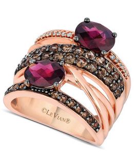 14k Rose Gold Ring, Rhodolite (1 9/10 ct. t.w.), Smokey Quartz (9/10