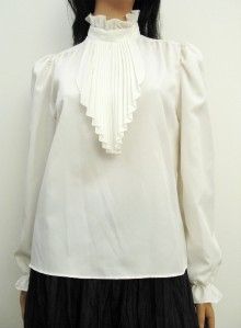 Vintage 70s Off White Secretary Shirt Blouse s M Pleated Ascot Cravat