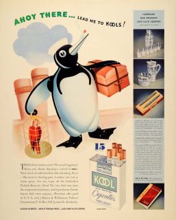 Willie Kool Penguin Smoking Cigarettes Menthol   ORIGINAL ADVERTISING