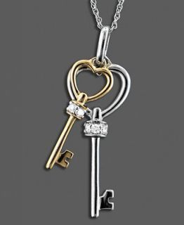 Diamond Necklace, 14k Two Tone Gold Diamond Heart Key (1/10 ct. t.w.)