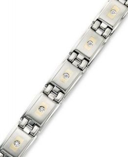 Mens Stainless Steel and 14k Gold Bracelet, Diamond Bezel Bracelet (1