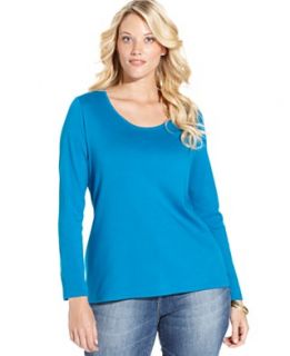 Charter Club Plus Size Top, Long Sleeve Scoop Neck