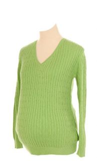 Lilo Maternity Cable V Neck Sweater Generous Fit Green