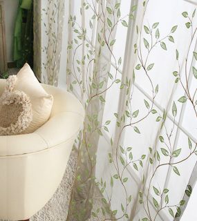Charming Country Style Green Leaves Sheer Voile Curtain Panel Drape