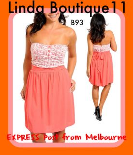 B93 New Womens Coral Chiffon Lace Spring Cocktail Party Dress Plus