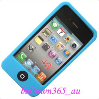 Light Blue Soft Gel Rubber Silicone Case Cover Skin Pouch for iPhone 4