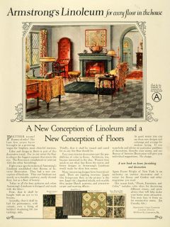 1925 Ad Armstrong Cork Linoleum Floor Tile Living Room   ORIGINAL