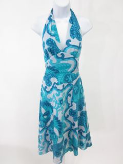 Lillie Rubin Blue Print Halter Sleeveless Dress Size 2