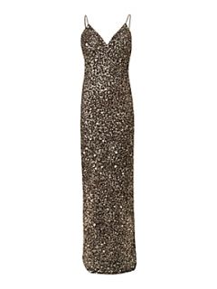 Adrianna Papell Evening Beaded strappy maxi dress Grey   House of