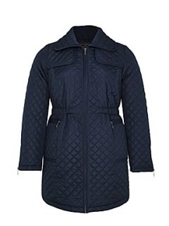 Ann Harvey Navy blue quilted long line jacket Navy   