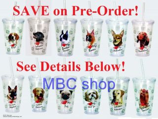 Dog Breeds Double Wall Insulated Clear Acrylic Drink Cups Lid Straw