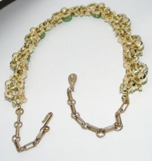 LISNER green molded Glass & Rhinestone NECKLACE costume jewelry signed