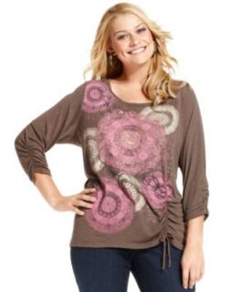 Style&co. Plus Size Top, Three Quarter Sleeve Printed Drawstring Hem