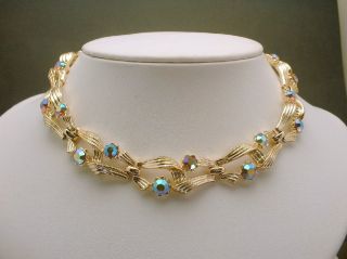 Vintage Lisner Necklace Aurora Borealis Rhinestone