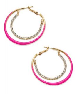 Haskell Earrings, Silver Tone Pink Acrylic Glass Crystal Open Hoop