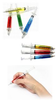 Colored Liquid Syringe Needle Tube Ball Point Pen Blue Ink Ballpoint