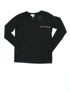 LNA Womens Raglan Zip Pocket Black Long Sleeve Crew Neck Sweater M $