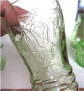 Hocking Glass Green Vaseline Cameo Ballerina Juice Tumblers 2