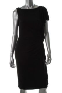 Black Ruffed Ruched Matte Jersey Casual Little Black Dress 8