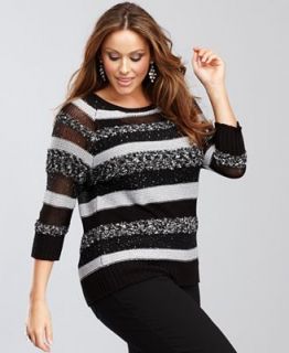 INC International Concepts Plus Size Sweater, Three Quarter Sleeve