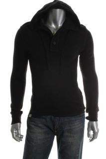 Club Room New Black Fitted Long Sleeve Thermal Pullover Hoodie Top